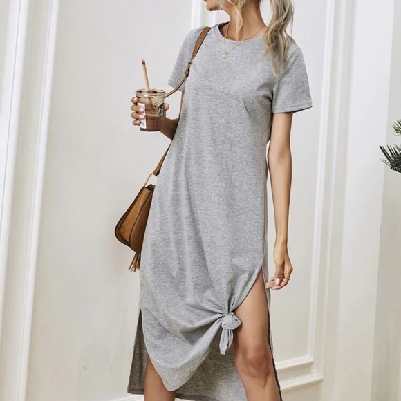 SHEIN Women’s Solid Split Hem Tee Dress - Picture 2 of 2